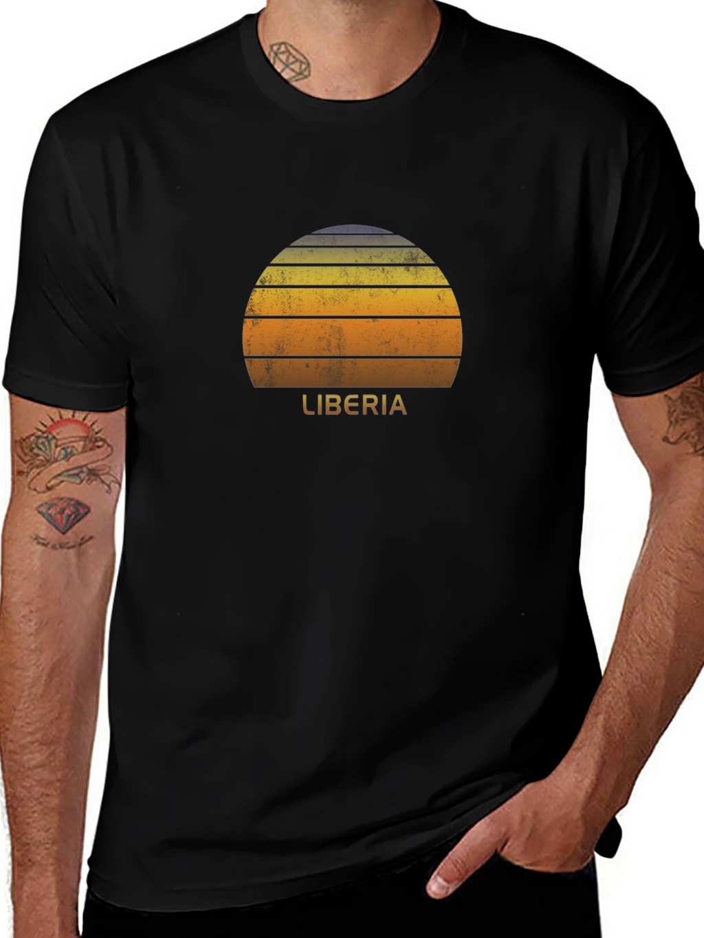 Retro Liberia Sunset Graphic Tee - Black
