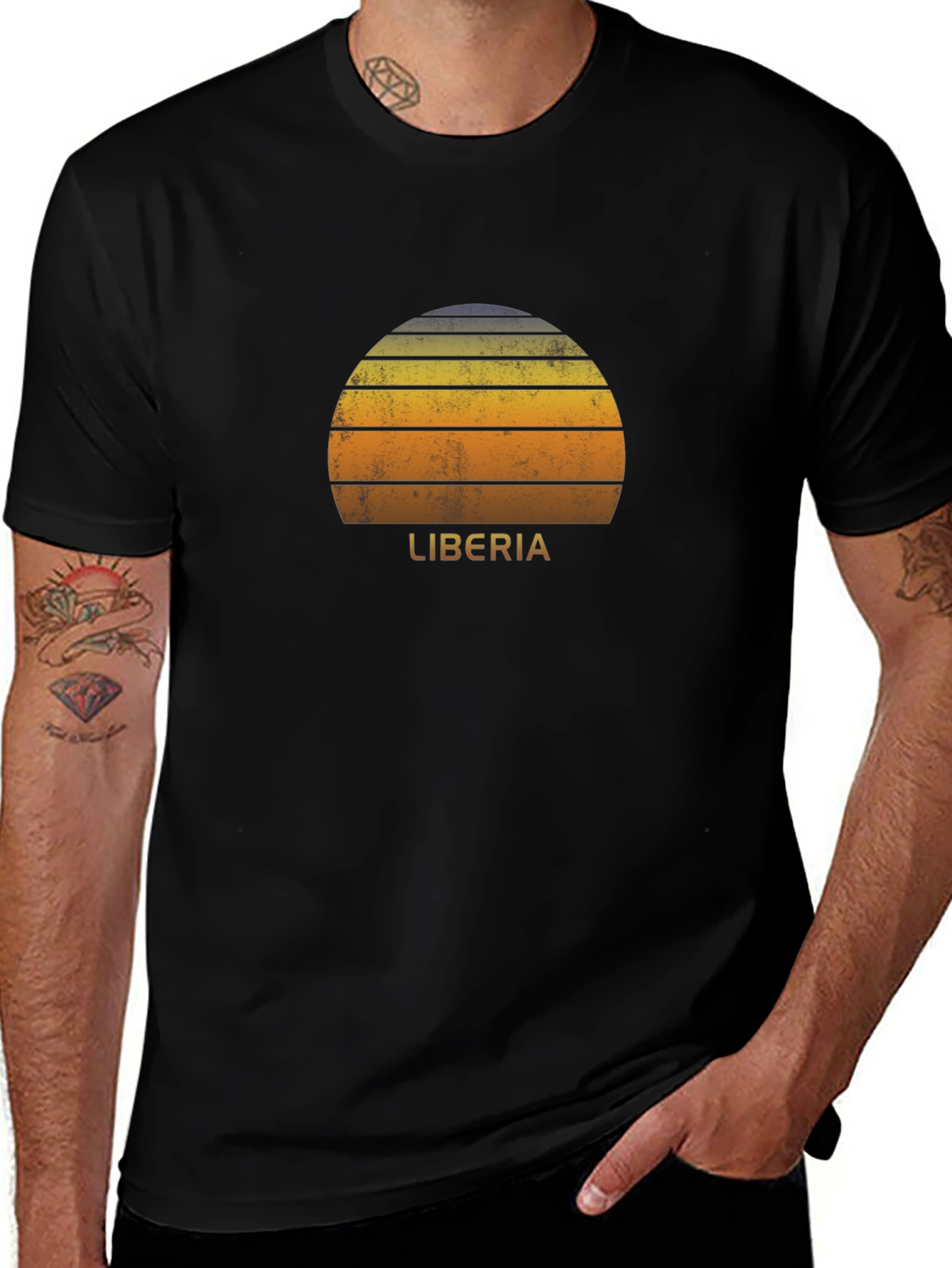 Retro Liberia Sunset Graphic Tee - Black