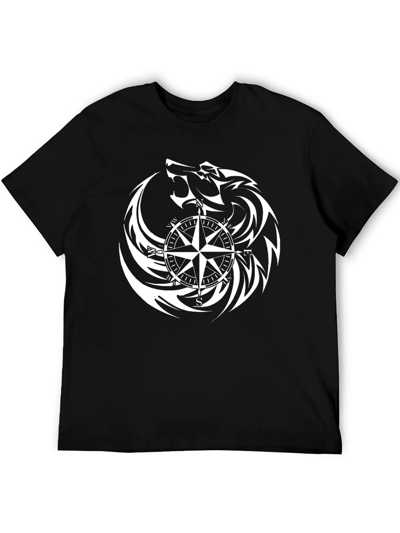 Wolf & Compass Graphic Print Black T-Shirt