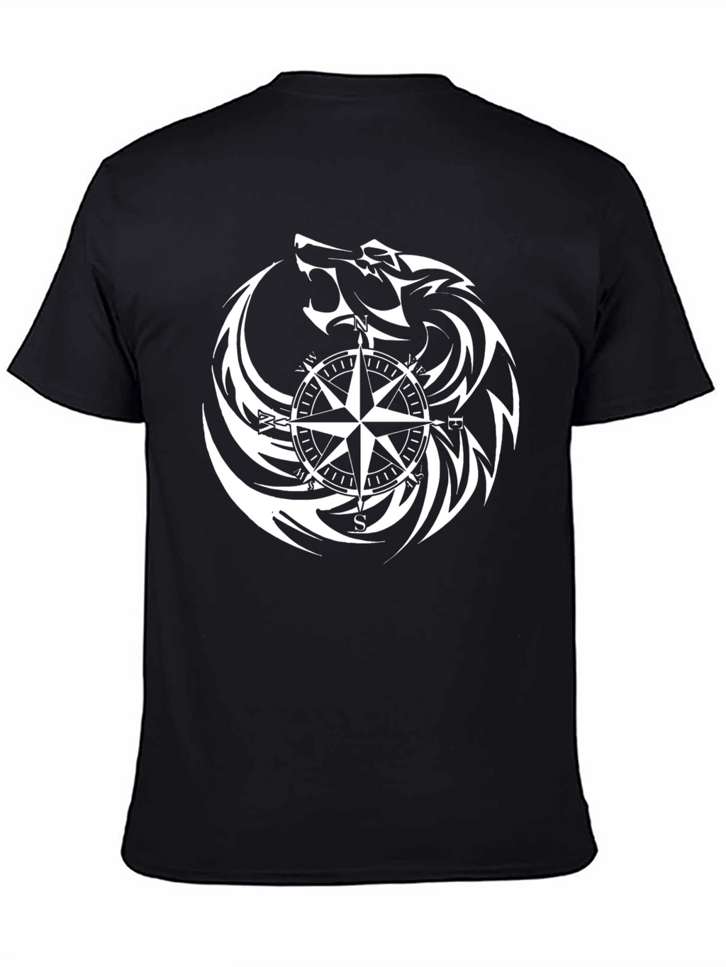 Wolf & Compass Graphic Print Black T-Shirt