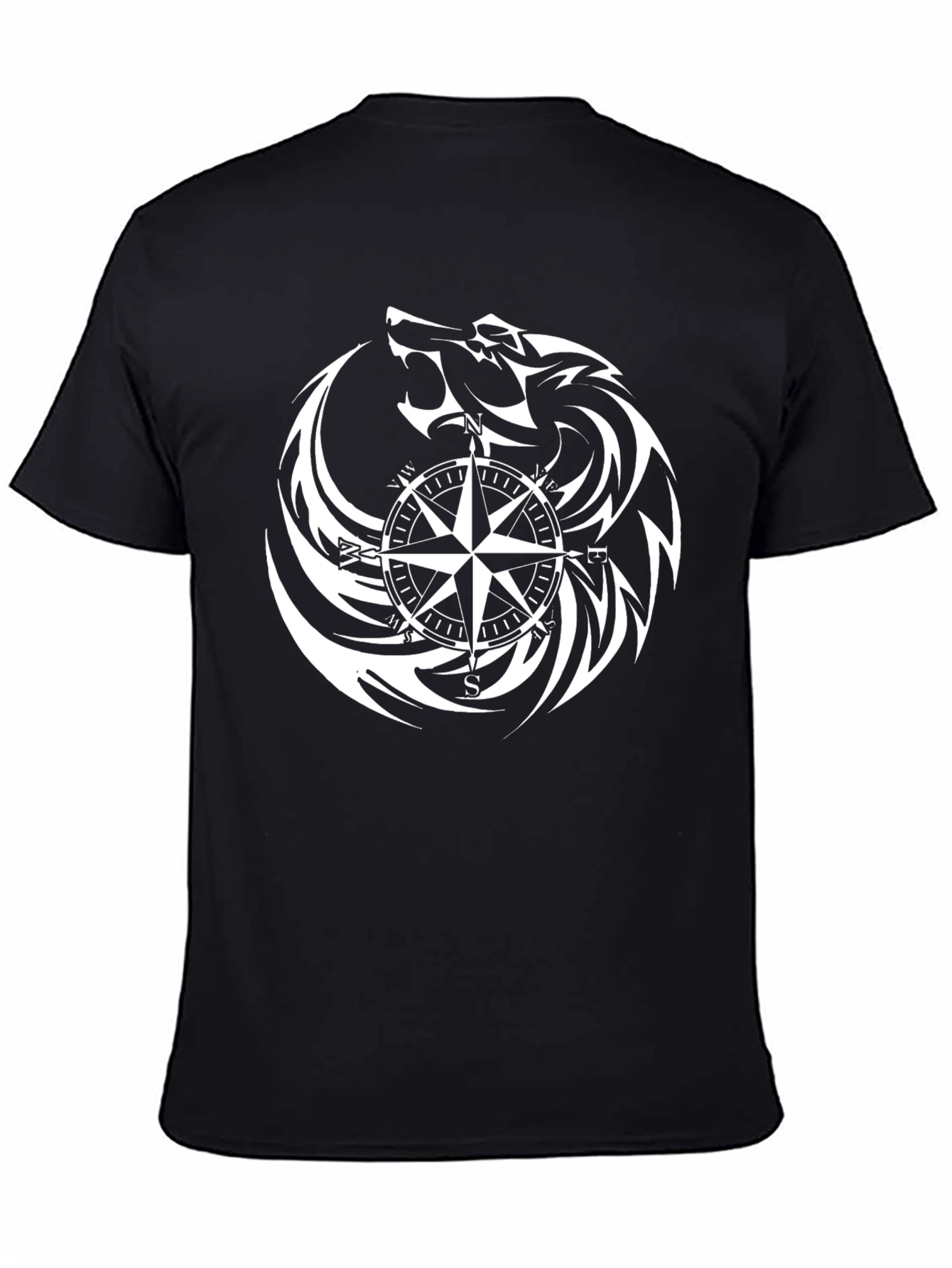 Wolf & Compass Graphic Print Black T-Shirt