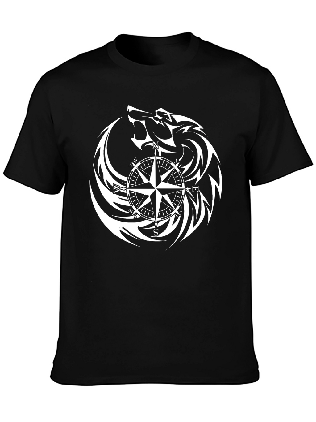 Wolf & Compass Graphic Print Black T-Shirt