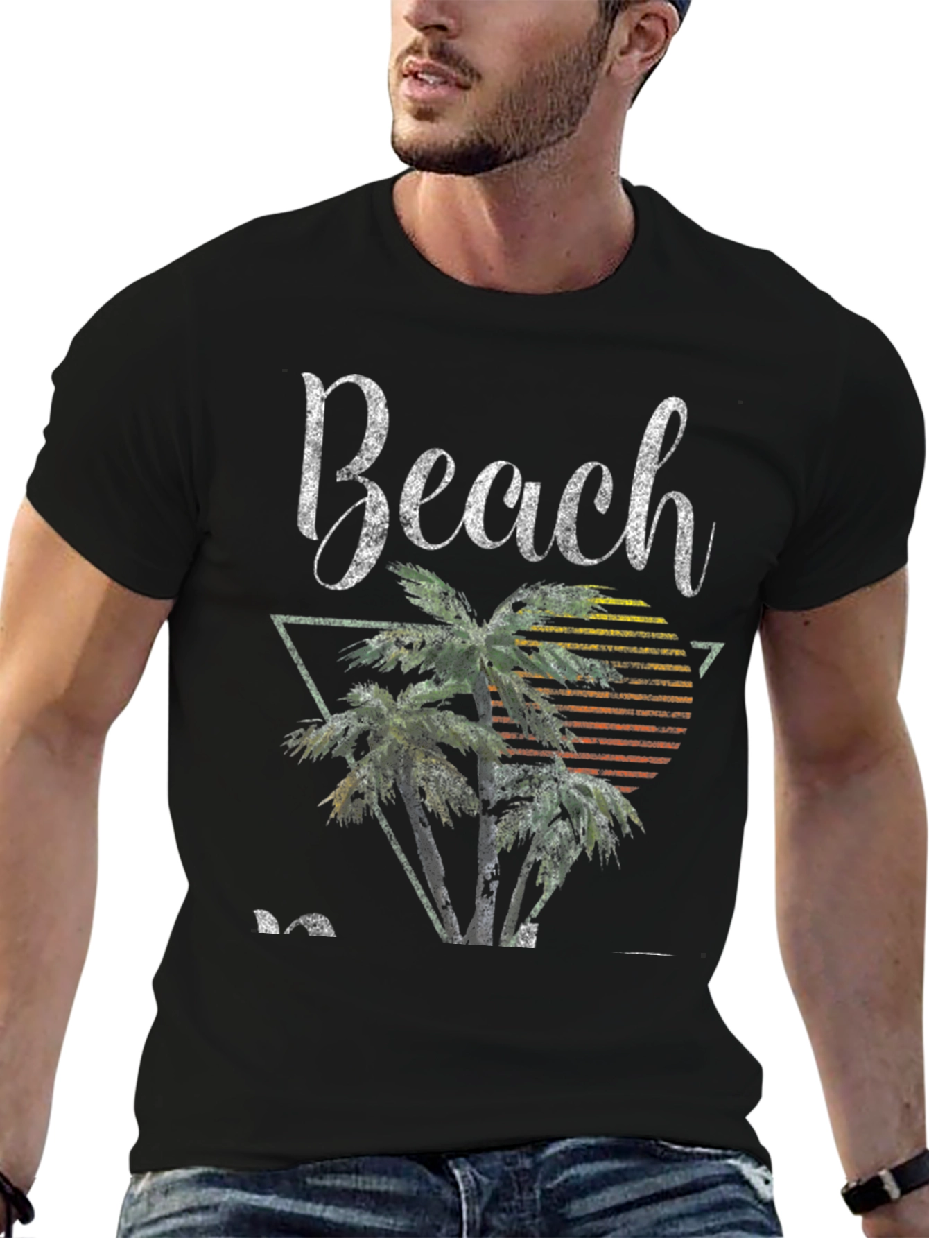 Retro Beach T-Shirt - Palm Tree Sunset