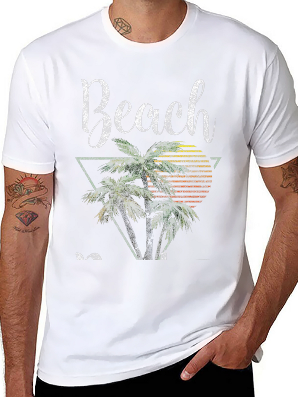 Retro Beach T-Shirt - Palm Tree Sunset