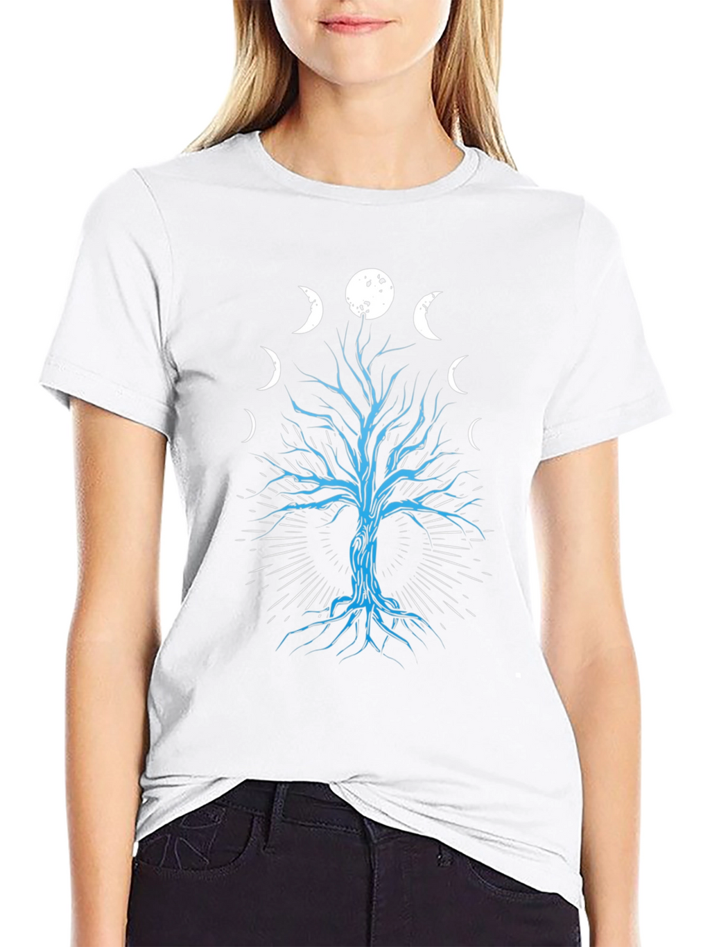 Phases of the Moon Tree Graphic Tee - Black