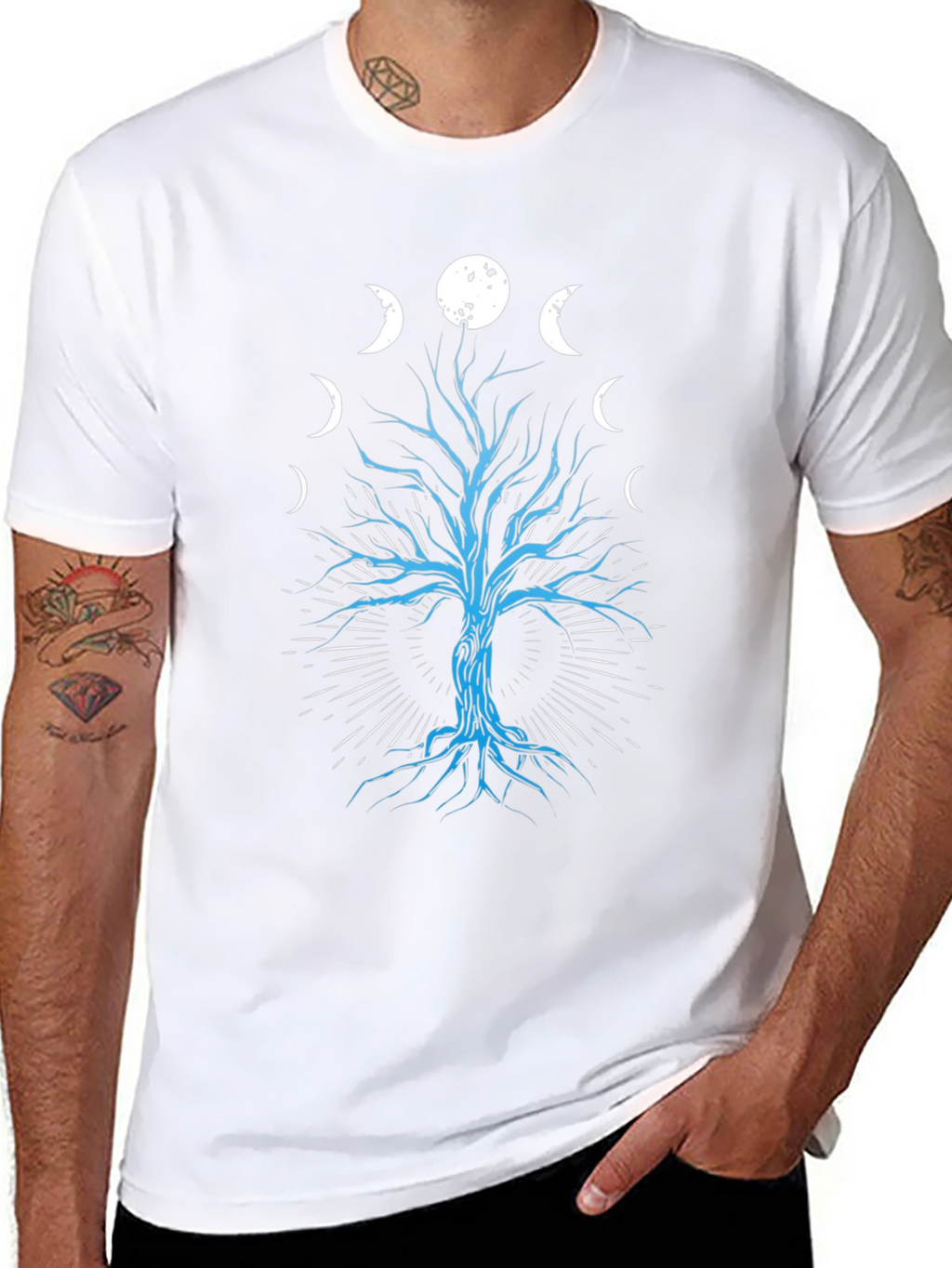 Phases of the Moon Tree Graphic Tee - Black