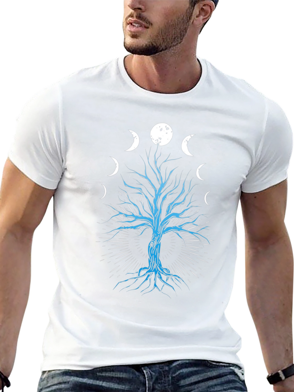 Phases of the Moon Tree Graphic Tee - Black