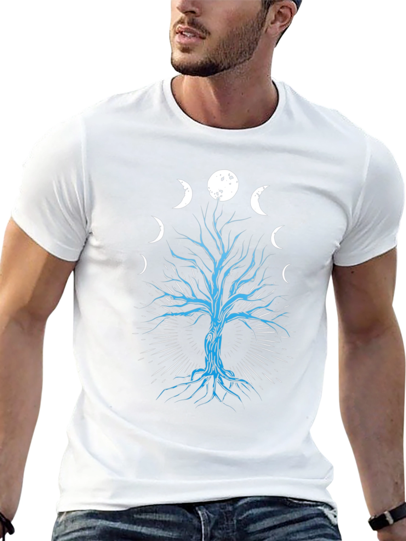 Phases of the Moon Tree Graphic Tee - Black