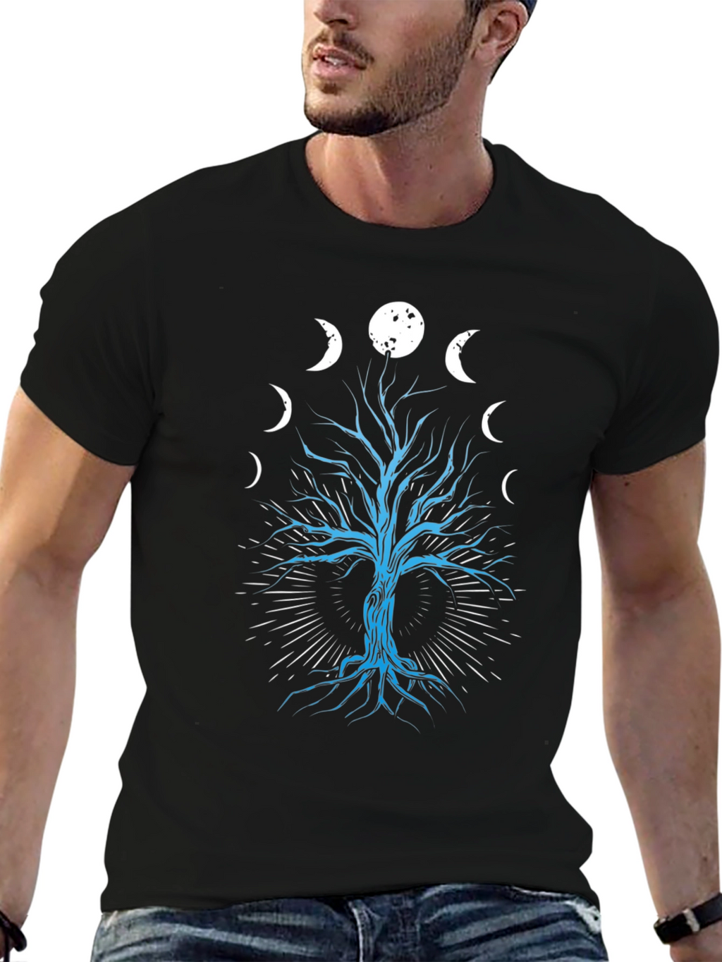 Phases of the Moon Tree Graphic Tee - Black