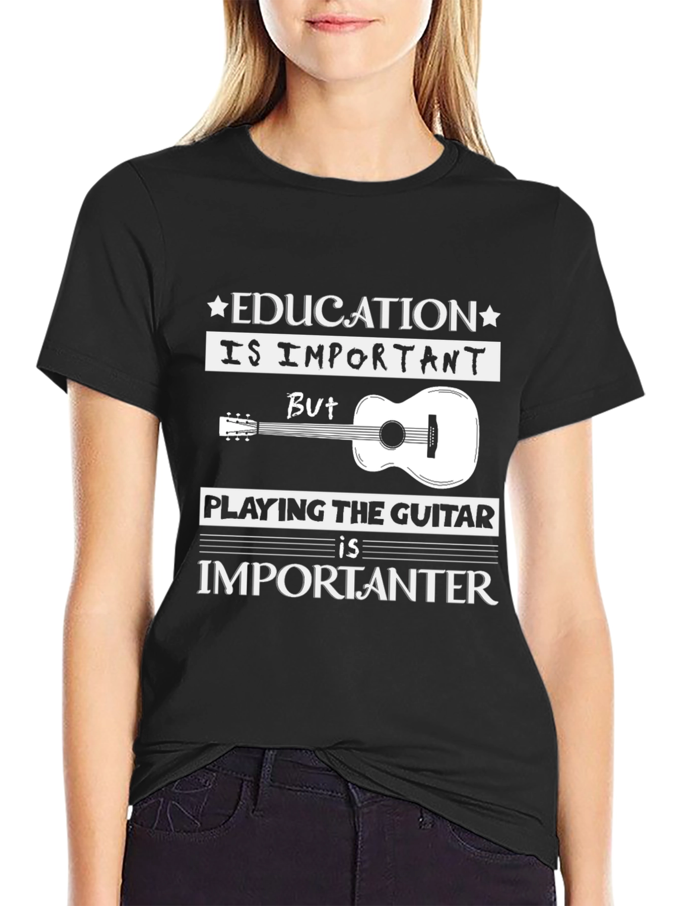Education vs Guitar T-Shirt: Musicians Tee