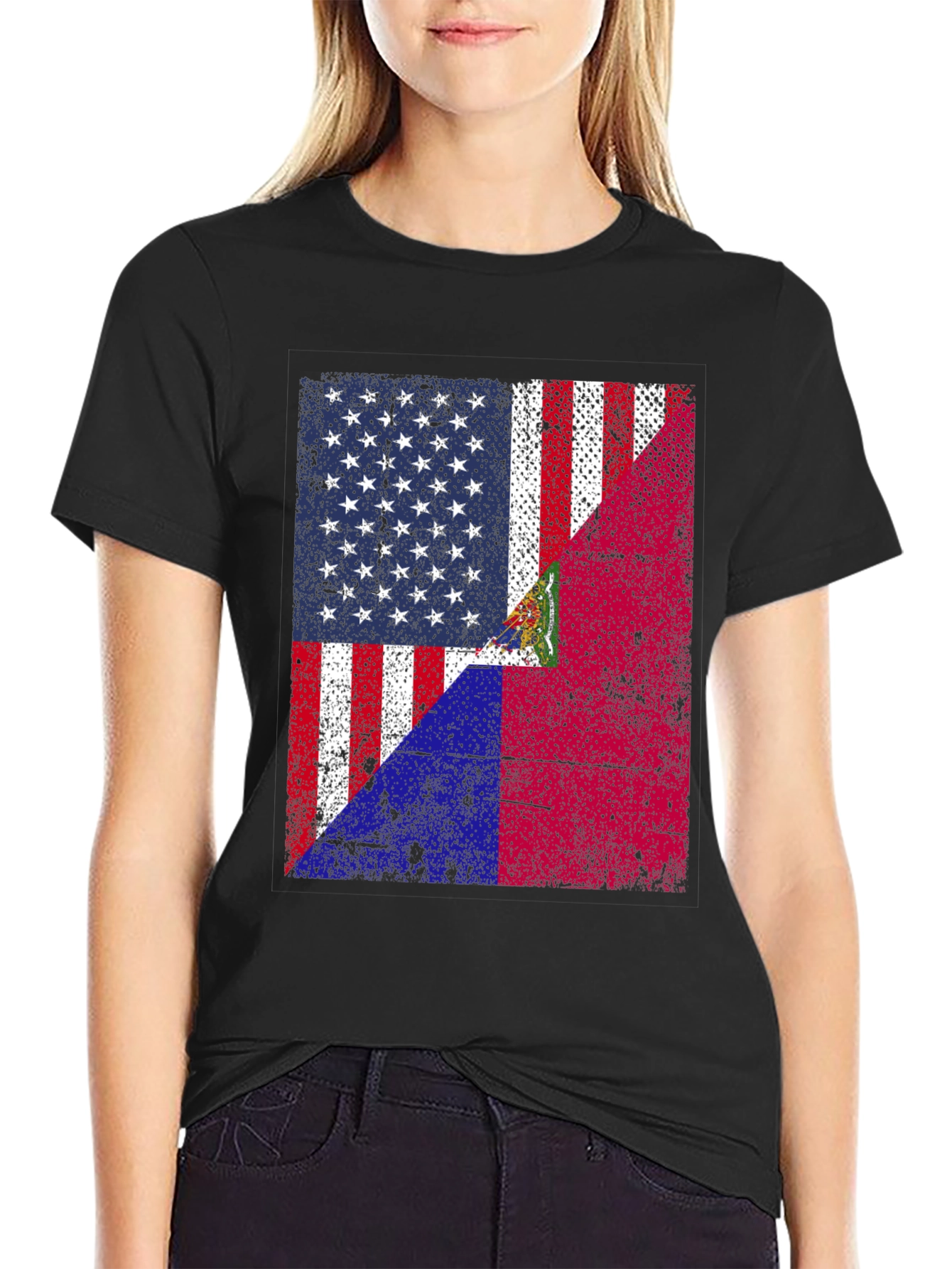 US & Haiti Flag T-Shirt - Dual Heritage Pride