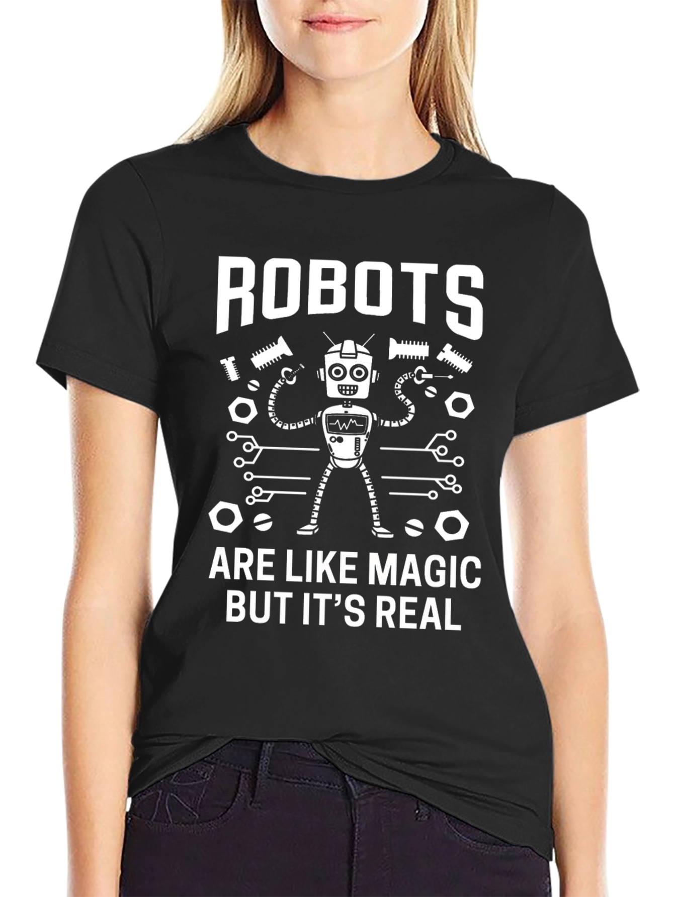 Robots are Like Magic T-Shirt - Black Cotton Blend Tee