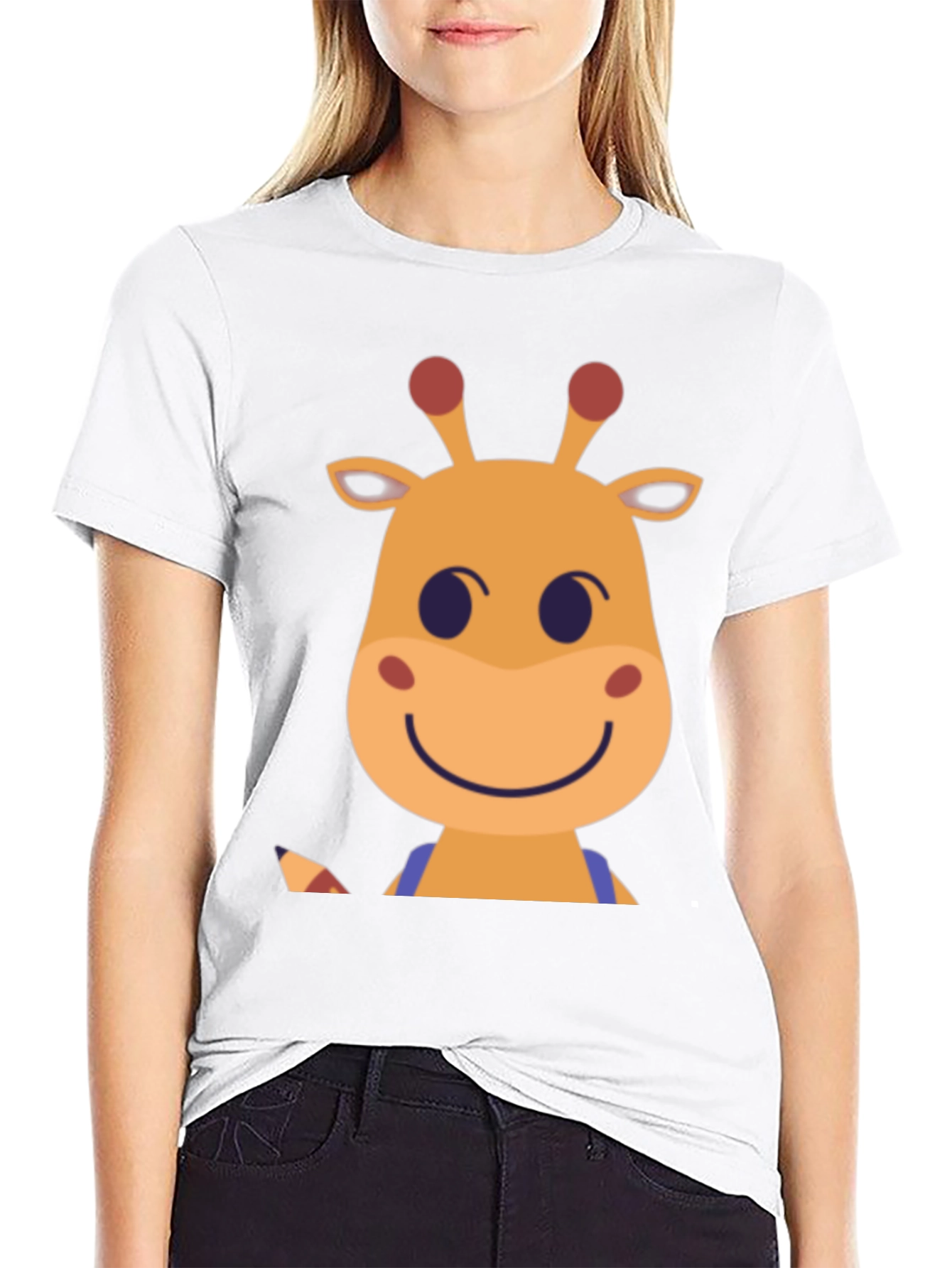 Giraffe Cartoon Graphic Tee - Black