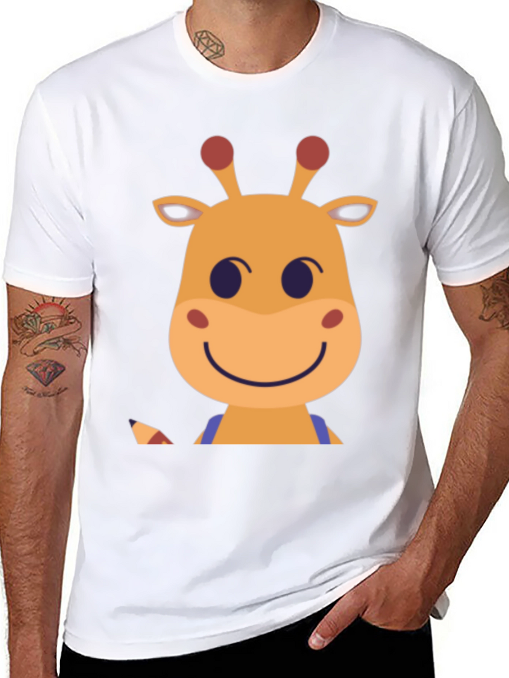 Giraffe Cartoon Graphic Tee - Black