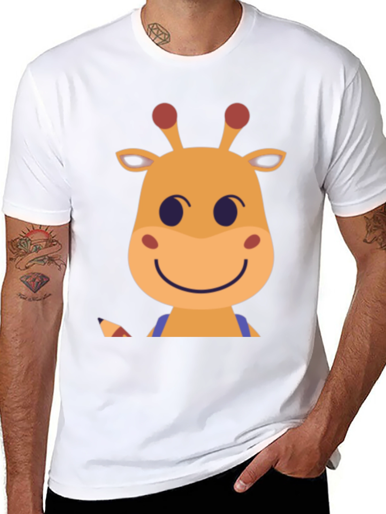 Giraffe Cartoon Graphic Tee - Black