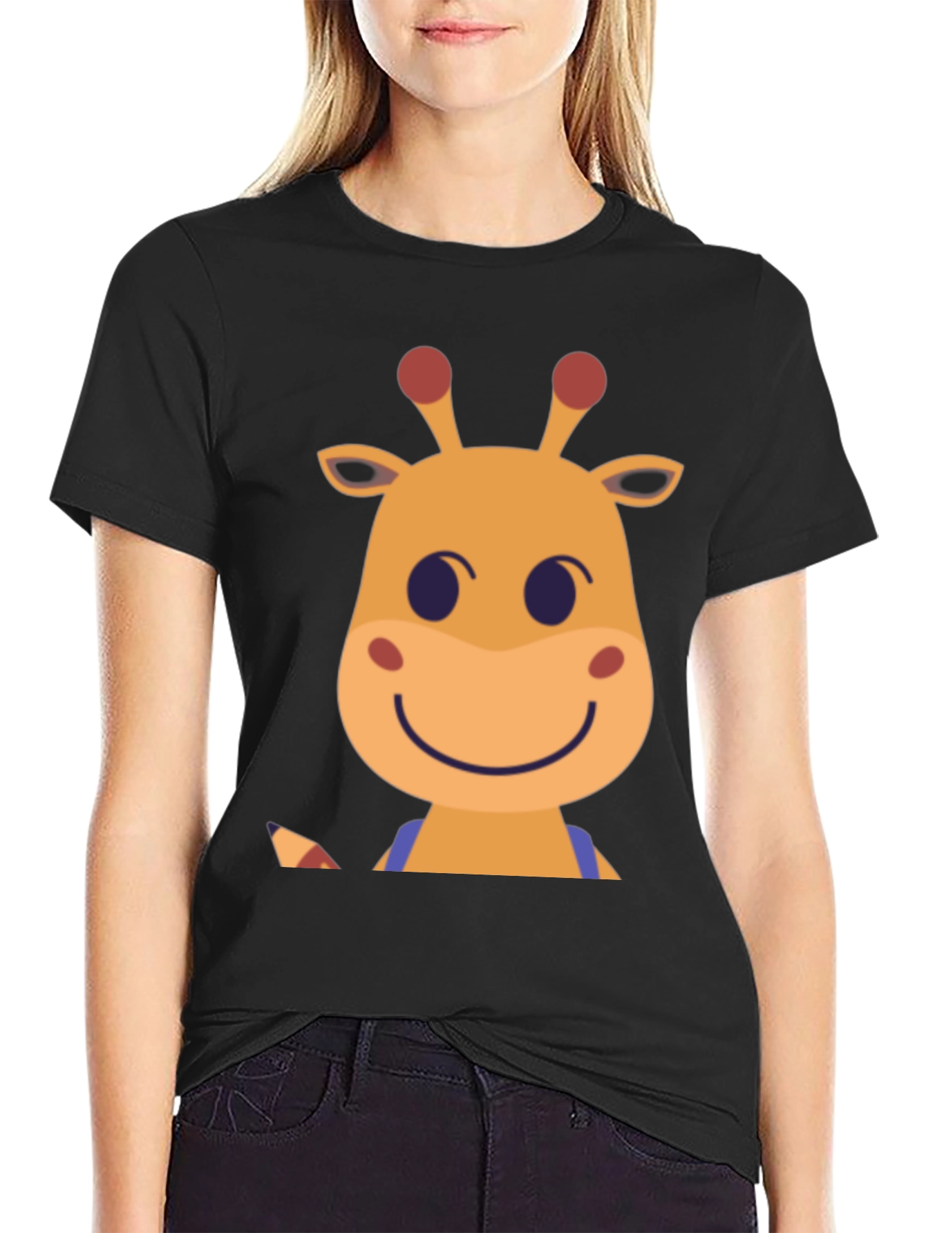 Giraffe Cartoon Graphic Tee - Black