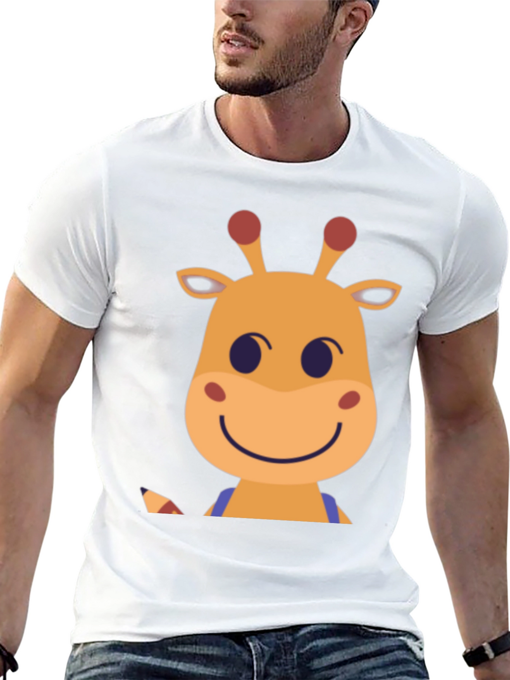 Giraffe Cartoon Graphic Tee - Black