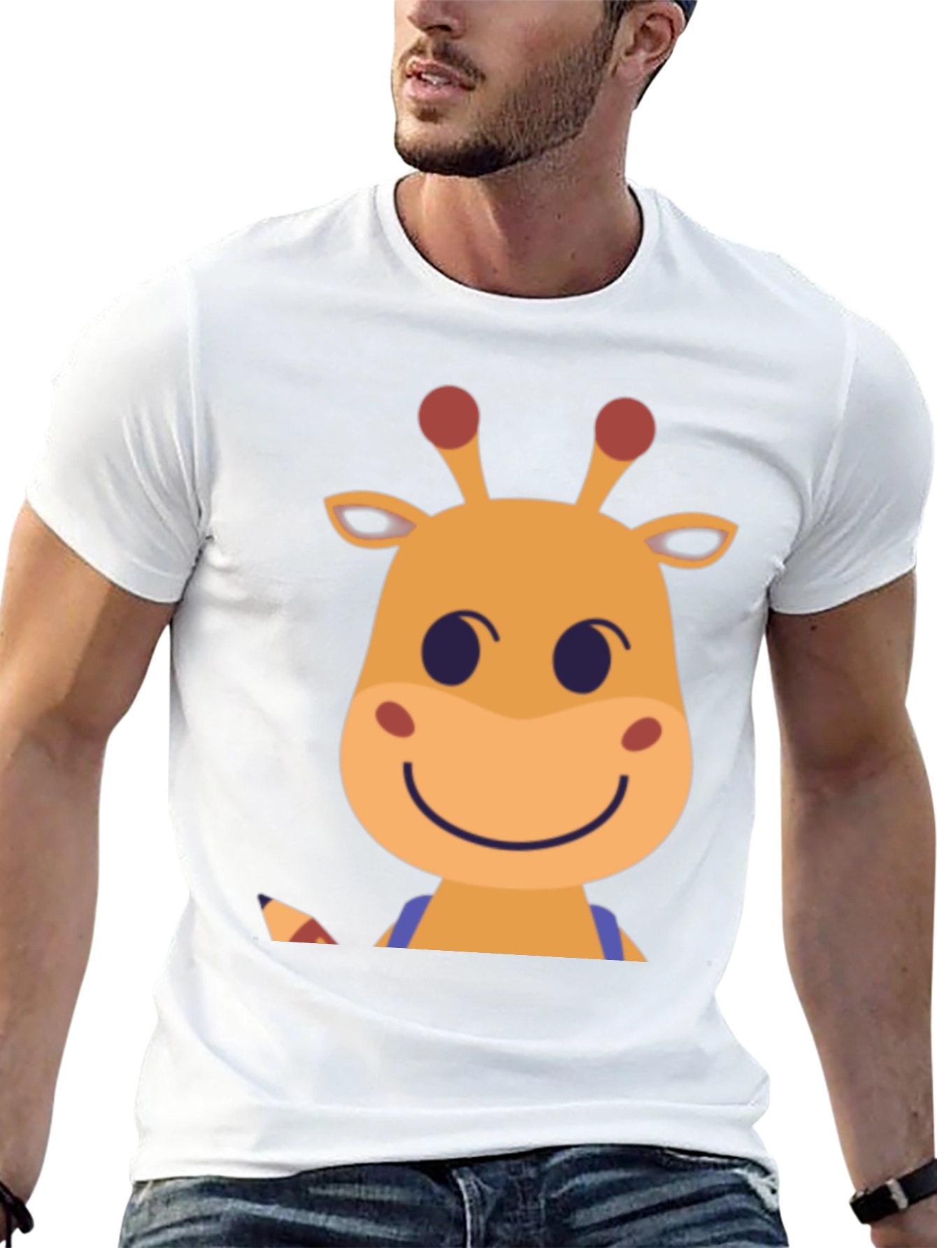 Giraffe Cartoon Graphic Tee - Black