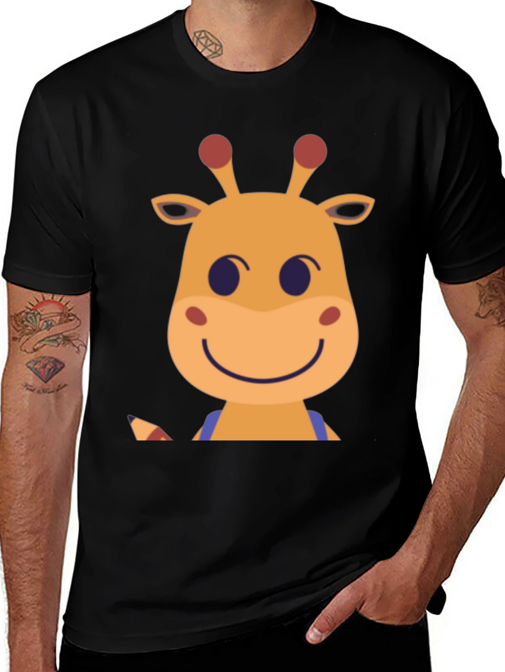 Giraffe Cartoon Graphic Tee - Black