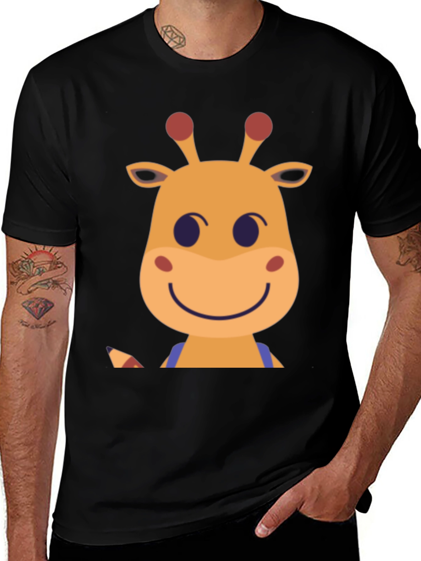 Giraffe Cartoon Graphic Tee - Black