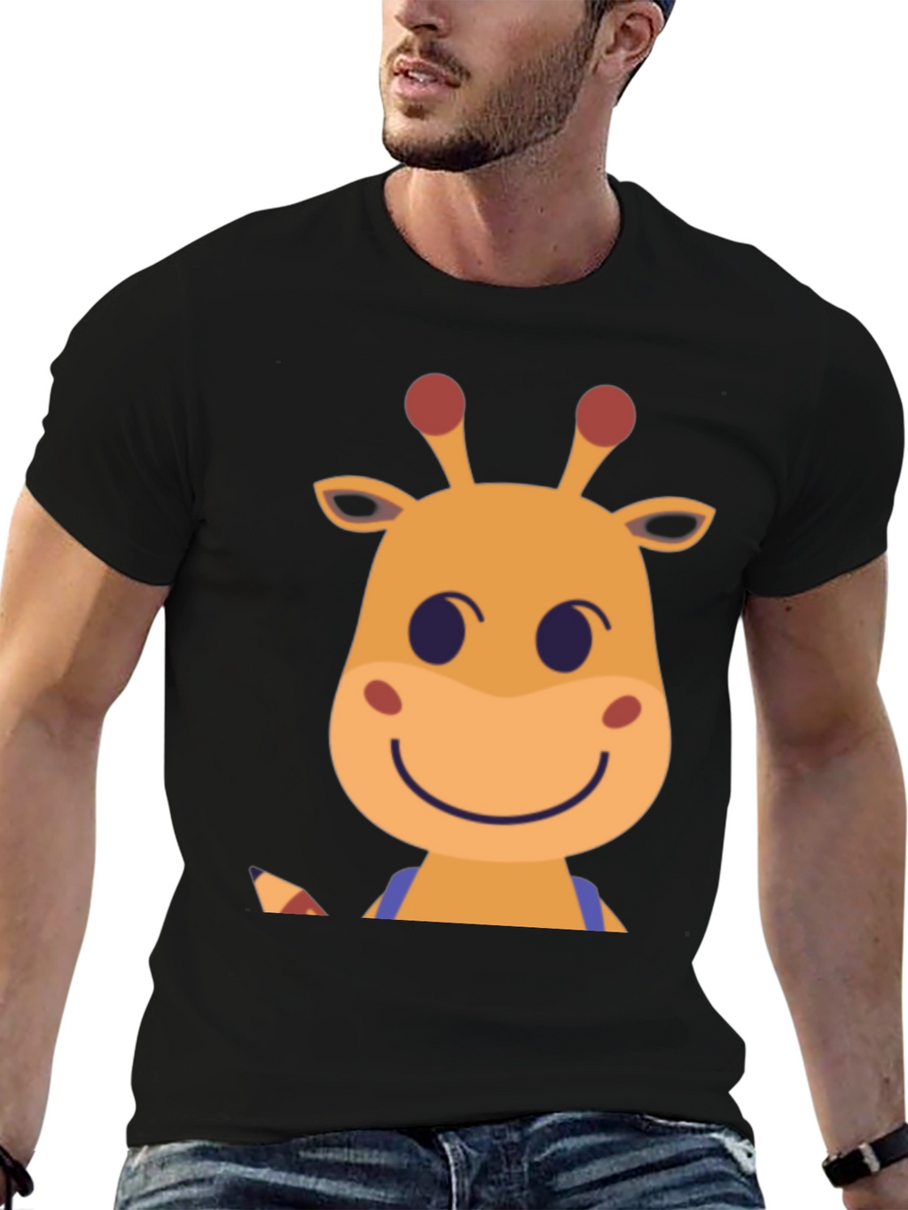 Giraffe Cartoon Graphic Tee - Black