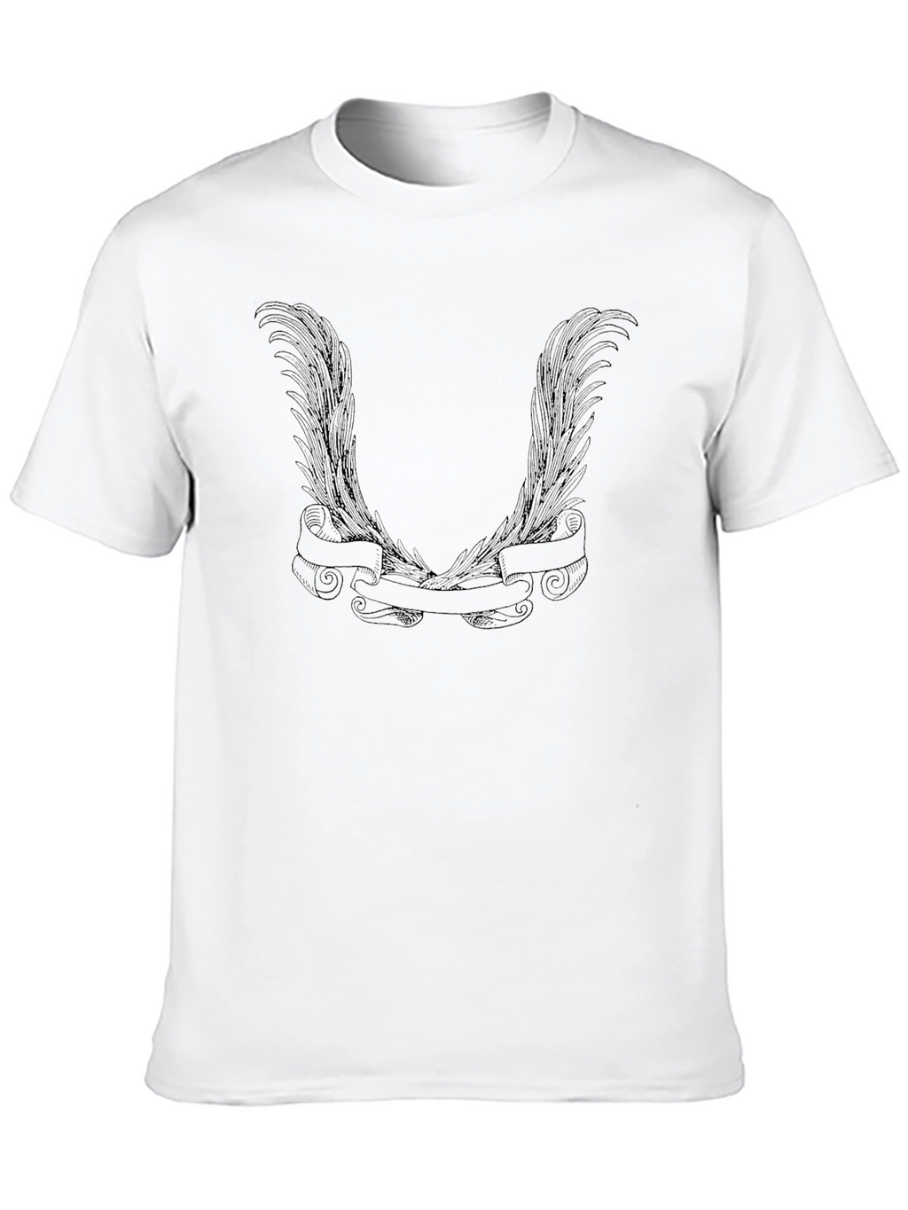 Mens Black Graphic Tee - Wings & Banner Design