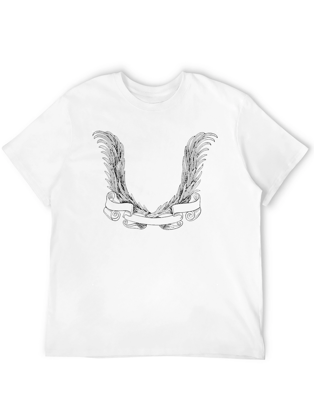 Mens Black Graphic Tee - Wings & Banner Design
