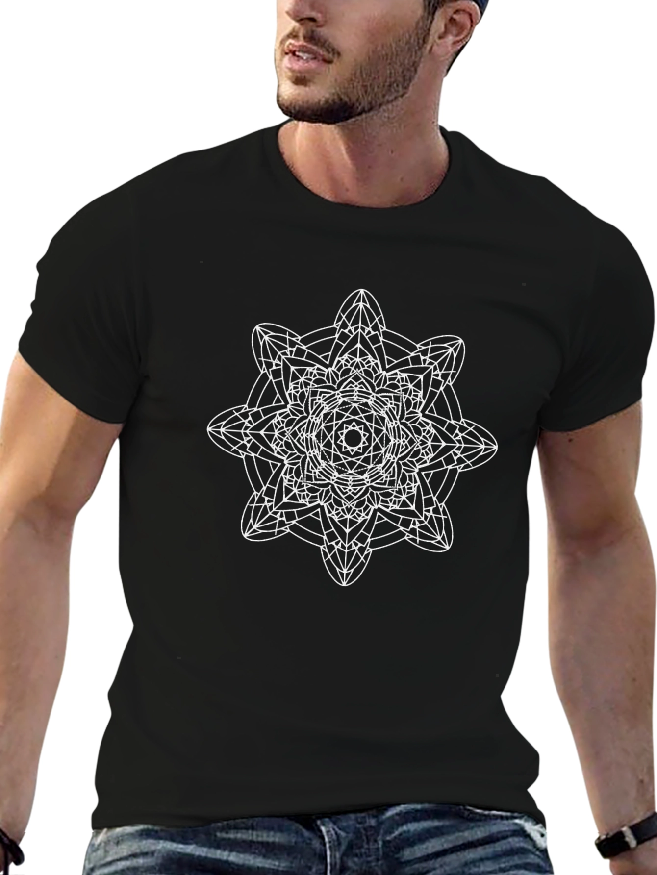 Geometric Mandala Graphic T-Shirt - Black