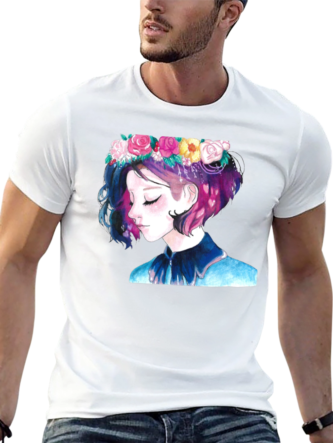 Floral Crown Girl Black T-Shirt