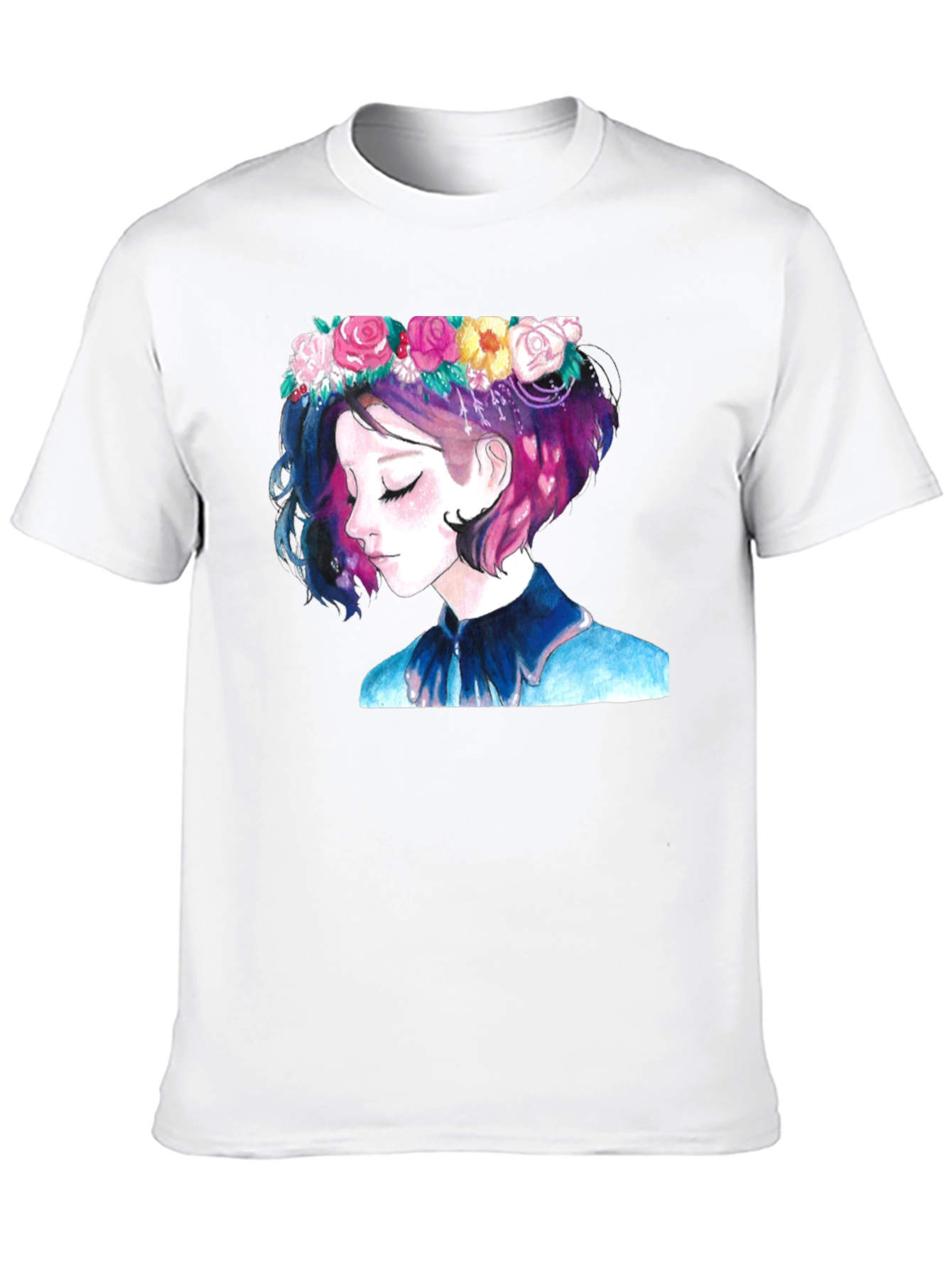 Floral Crown Girl Black T-Shirt
