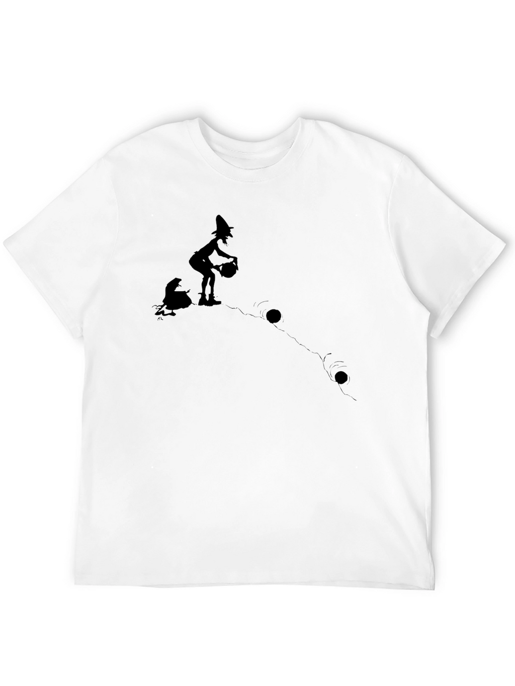 Whimsical Witch Graphic T-Shirt - Black Cotton Tee