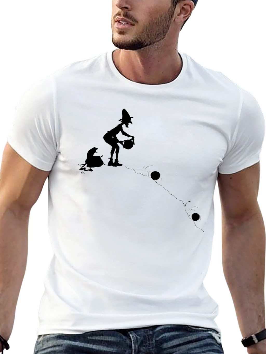 Whimsical Witch Graphic T-Shirt - Black Cotton Tee