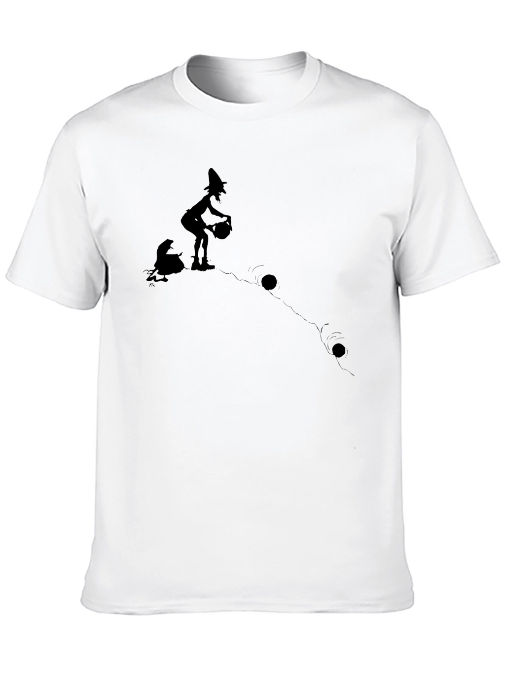 Whimsical Witch Graphic T-Shirt - Black Cotton Tee