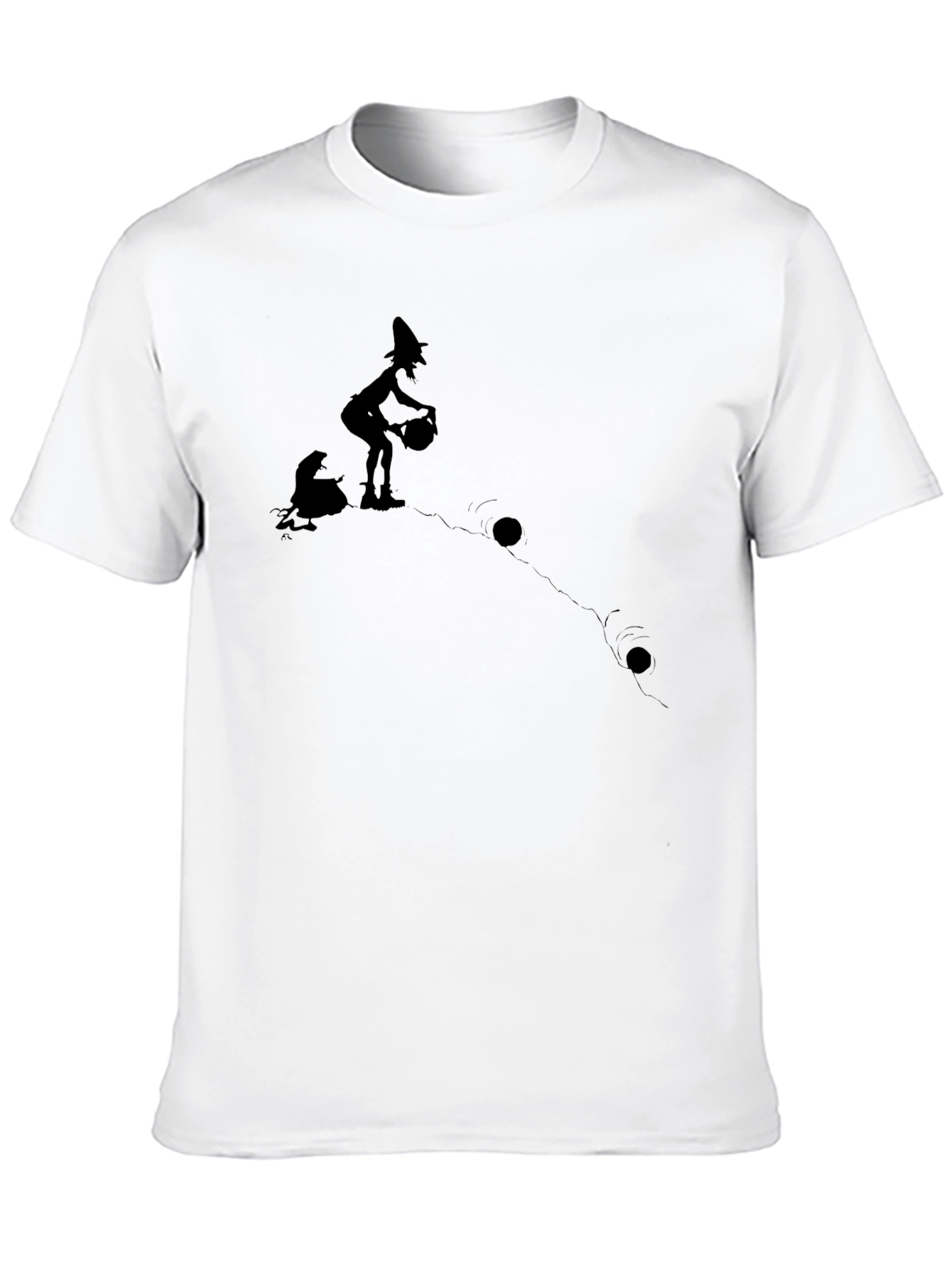 Whimsical Witch Graphic T-Shirt - Black Cotton Tee