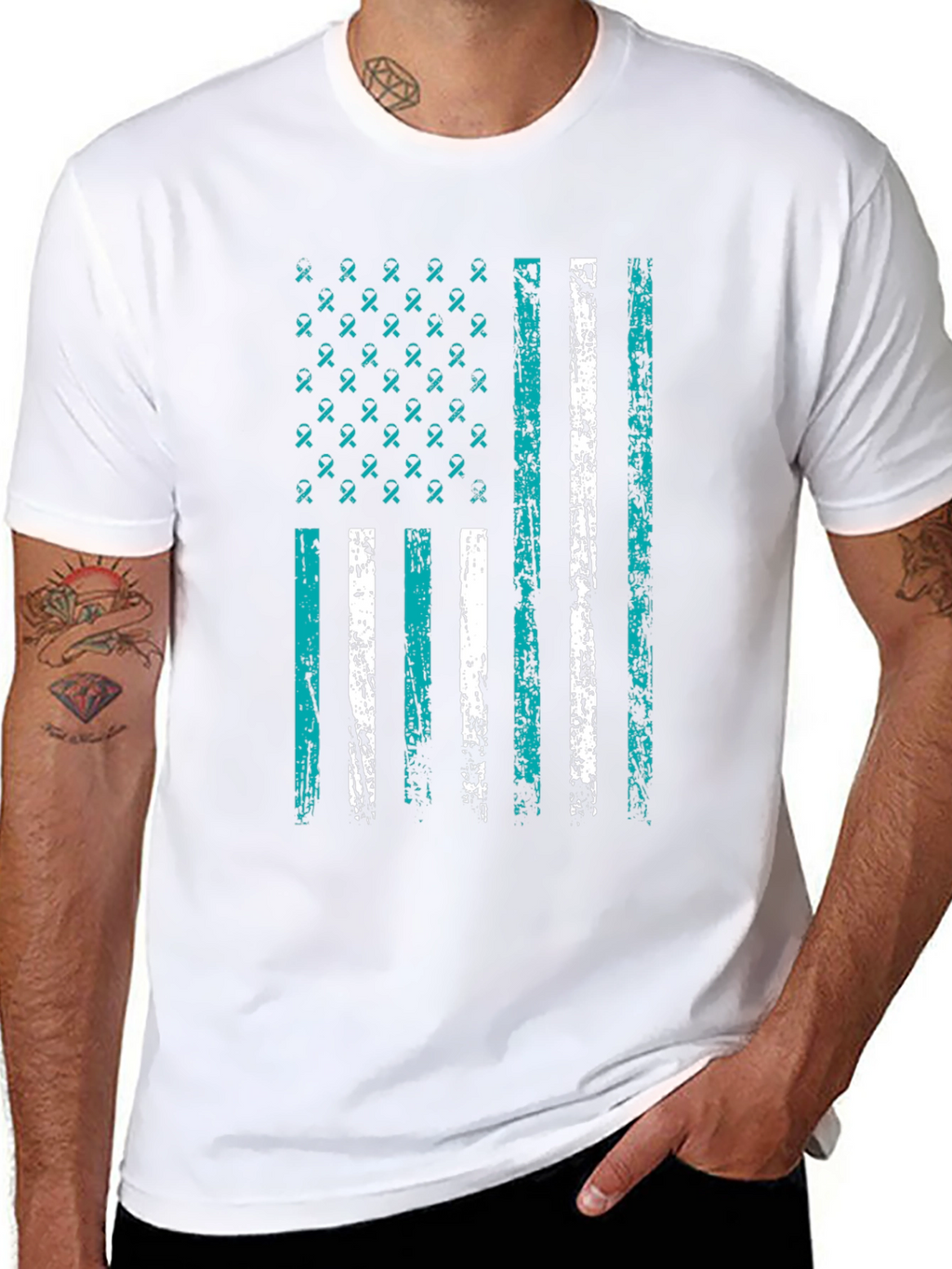 Teal Ribbon Flag Graphic T-Shirt