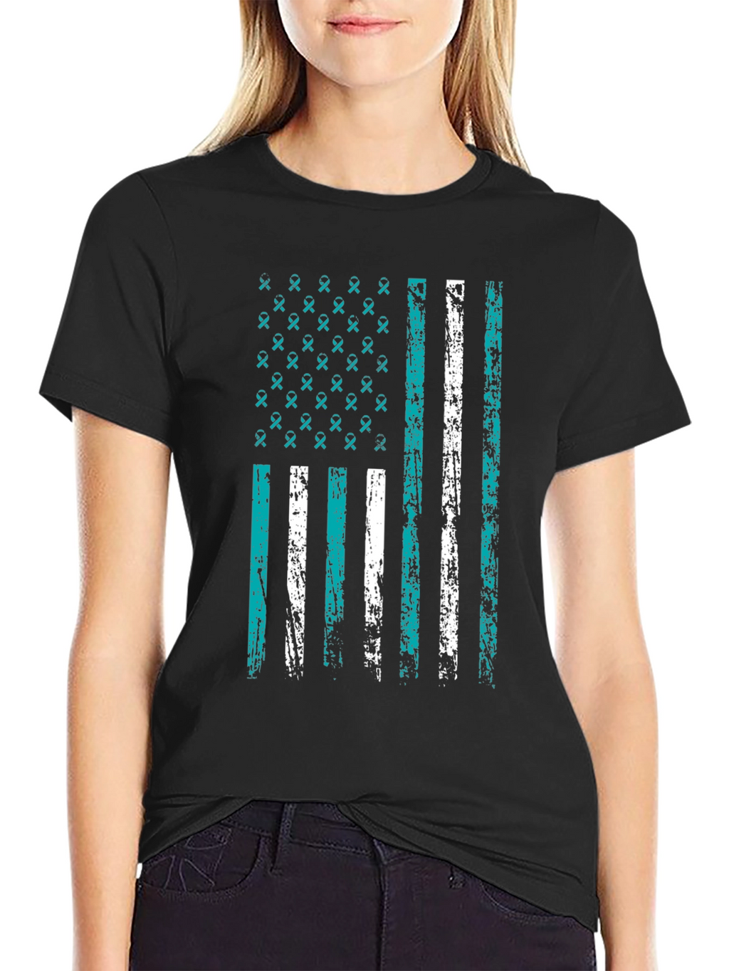 Teal Ribbon Flag Graphic T-Shirt