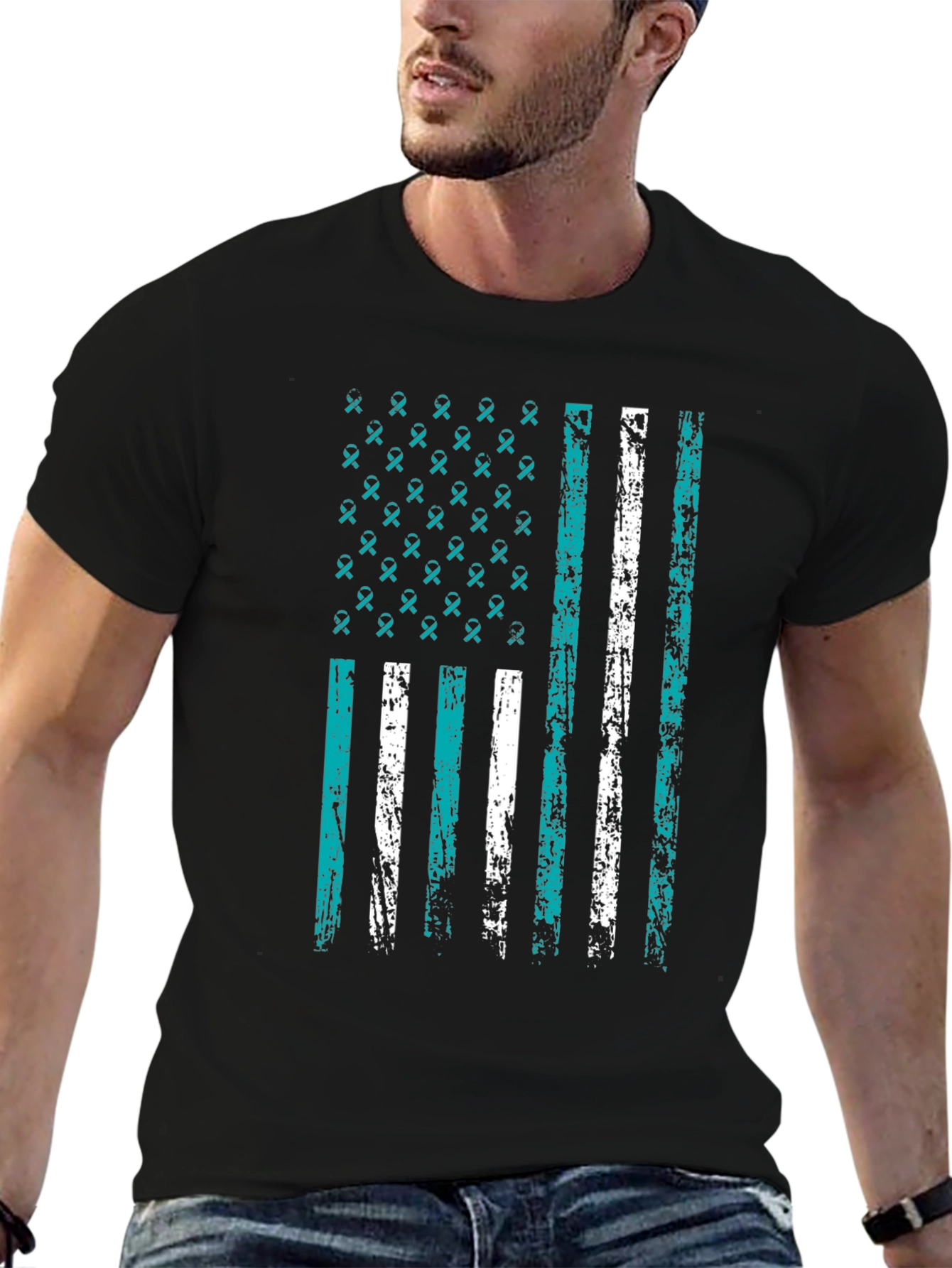 Teal Ribbon Flag Graphic T-Shirt