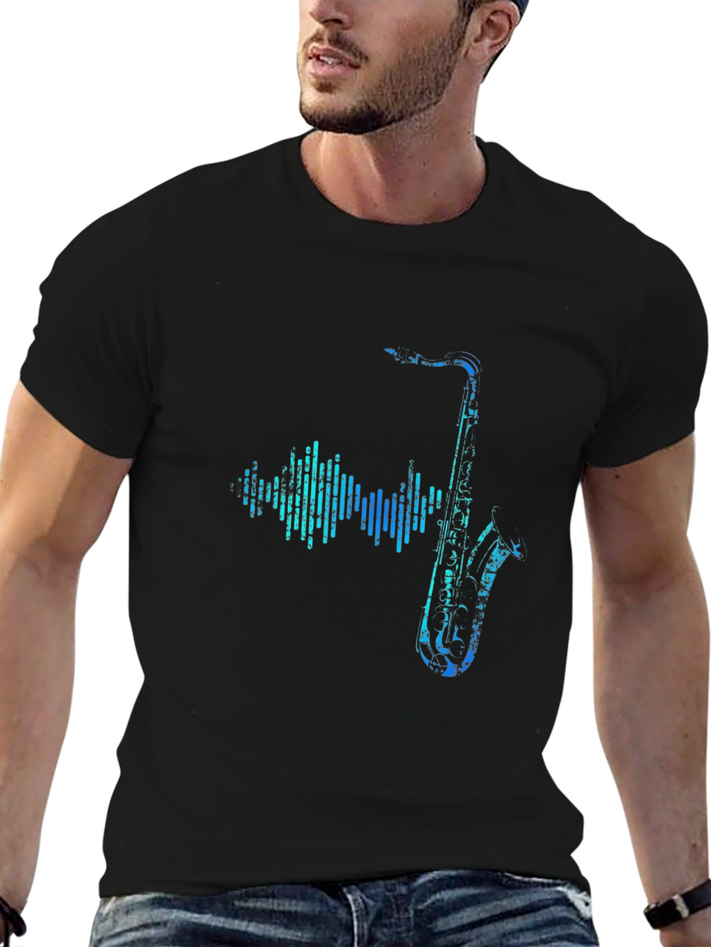 Saxophone Soundwave Graphic Tee - Black Cotton