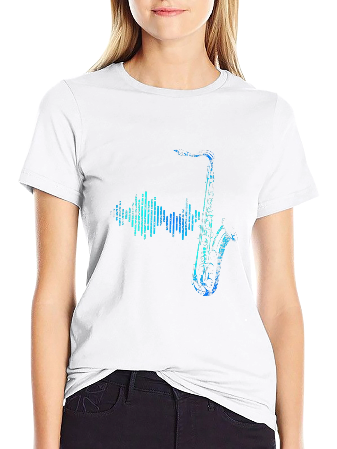 Saxophone Soundwave Graphic Tee - Black Cotton