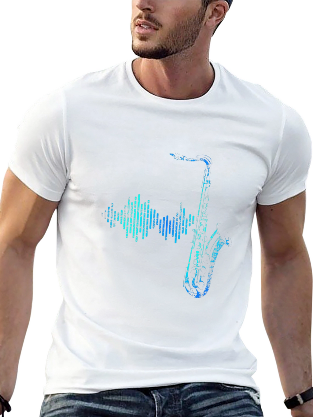 Saxophone Soundwave Graphic Tee - Black Cotton