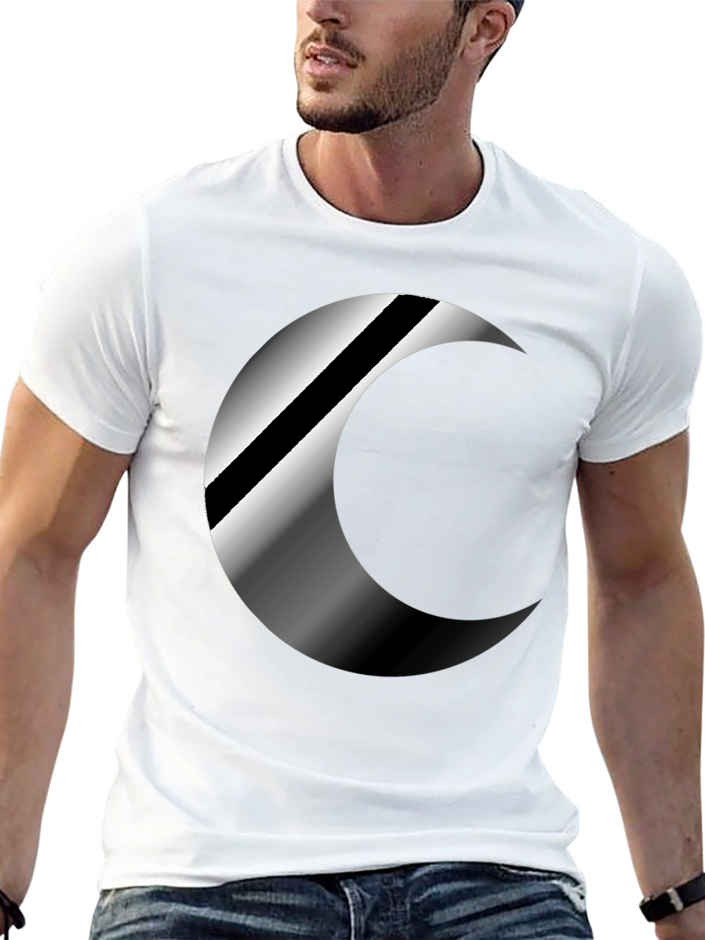 Mens Black Crescent Moon Graphic T-Shirt