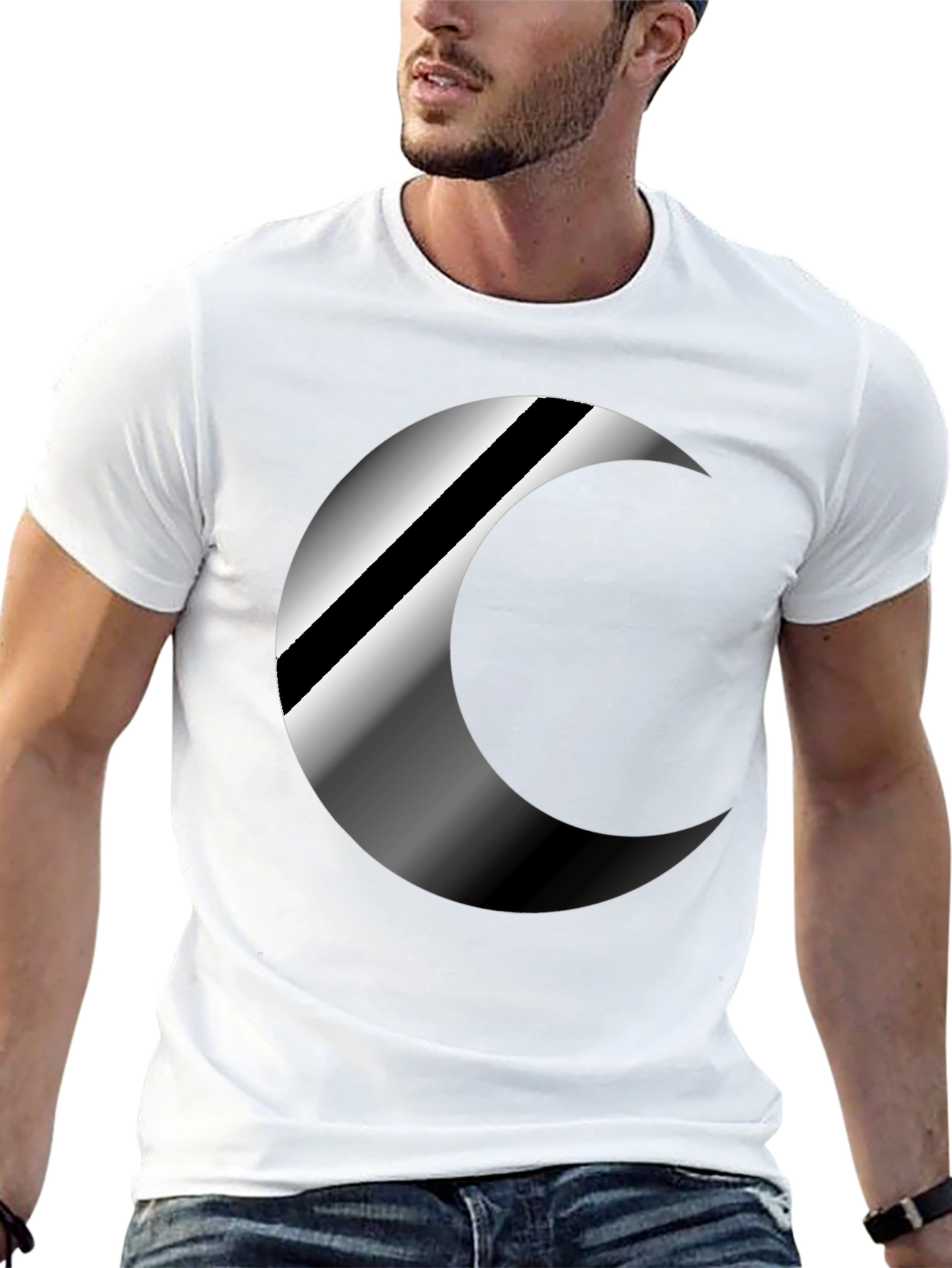 Mens Black Crescent Moon Graphic T-Shirt