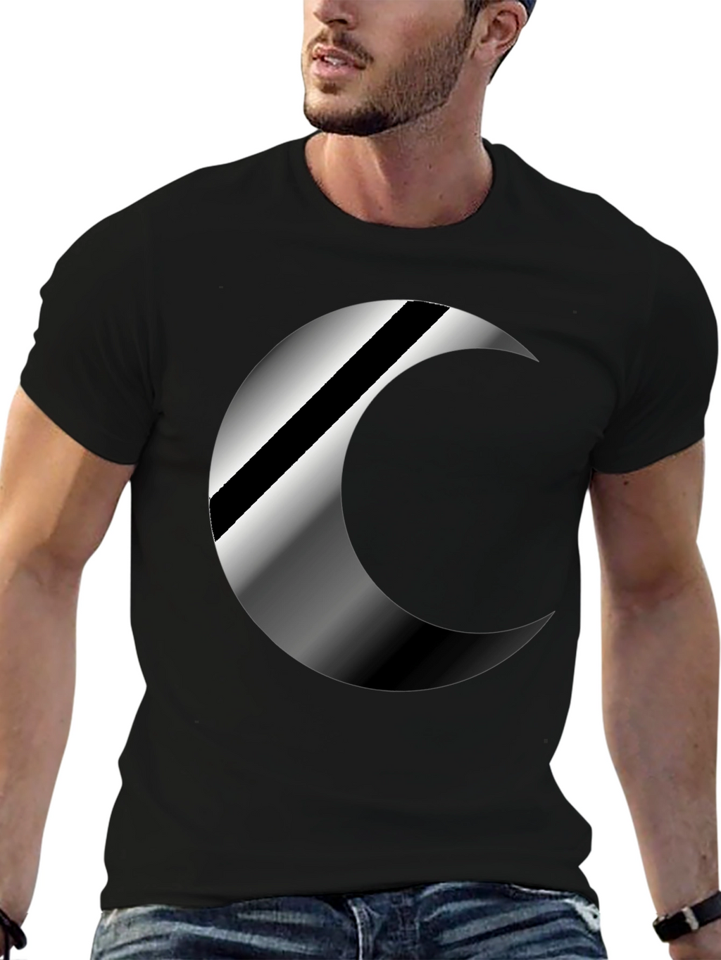 Mens Black Crescent Moon Graphic T-Shirt