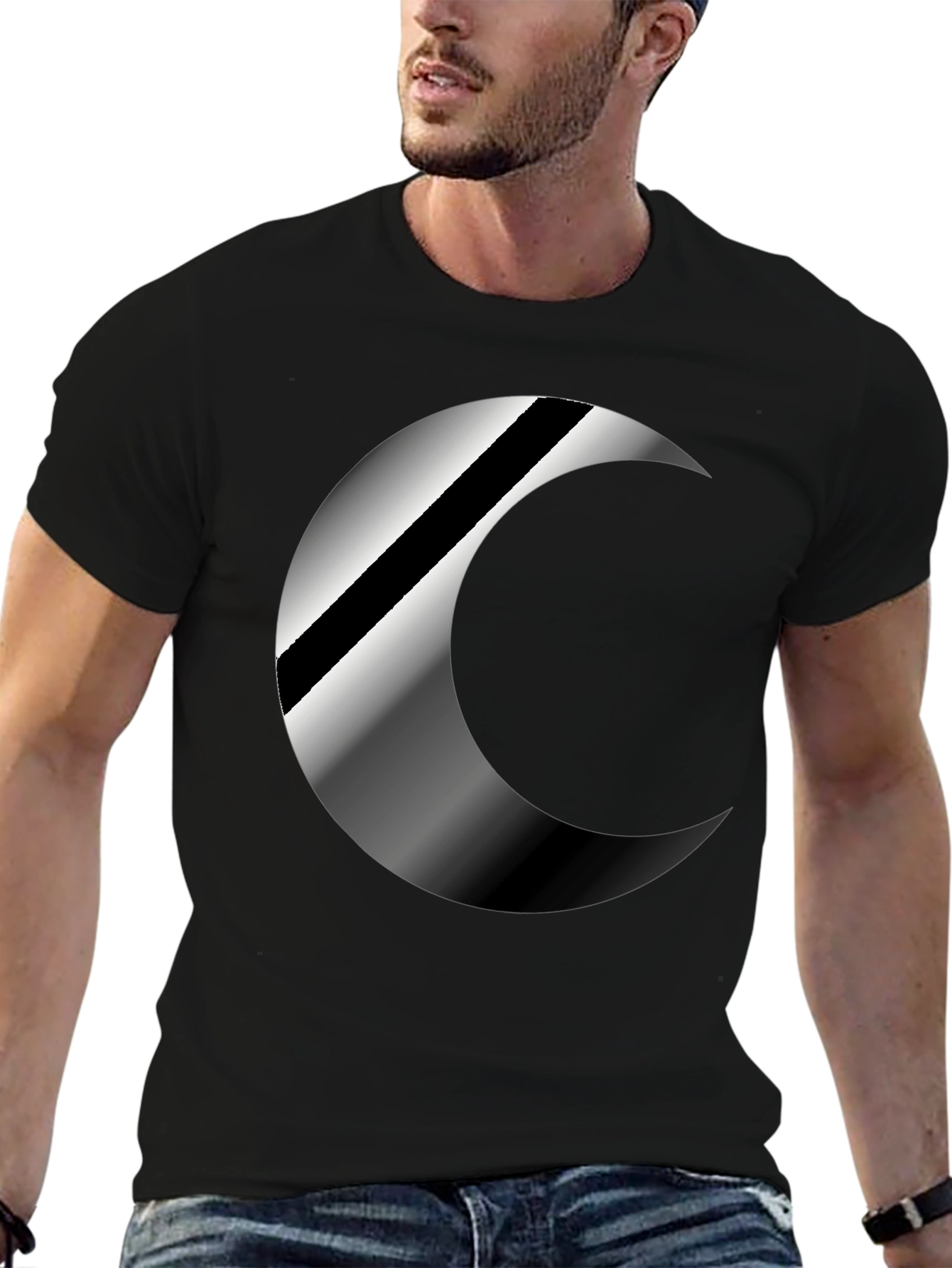 Mens Black Crescent Moon Graphic T-Shirt