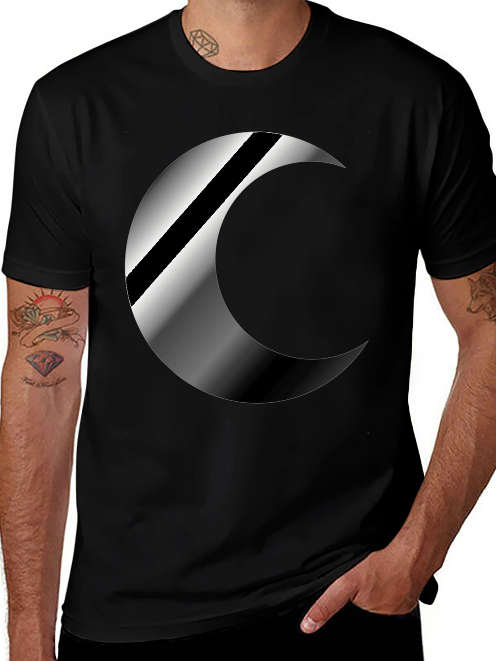 Mens Black Crescent Moon Graphic T-Shirt