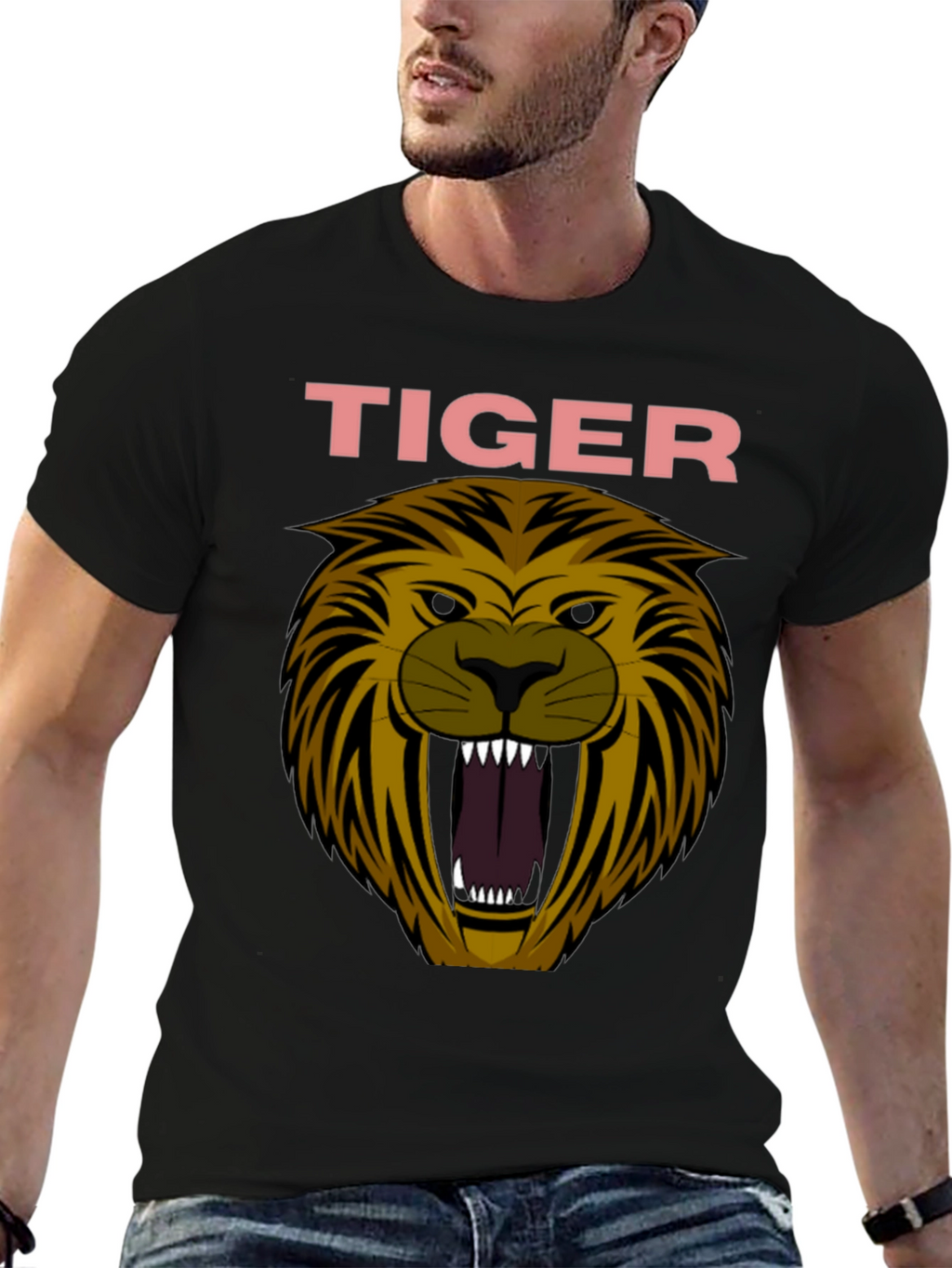 Mens Tiger Graphic Print Crew Neck T-Shirt