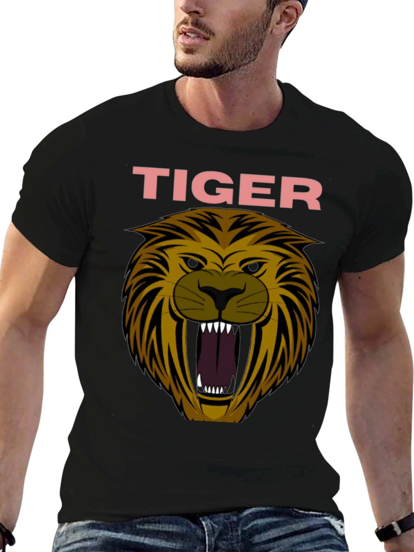 Mens Tiger Graphic Print Crew Neck T-Shirt