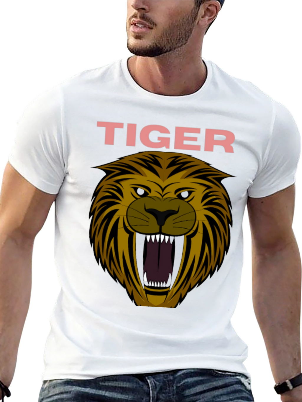 Mens Tiger Graphic Print Crew Neck T-Shirt
