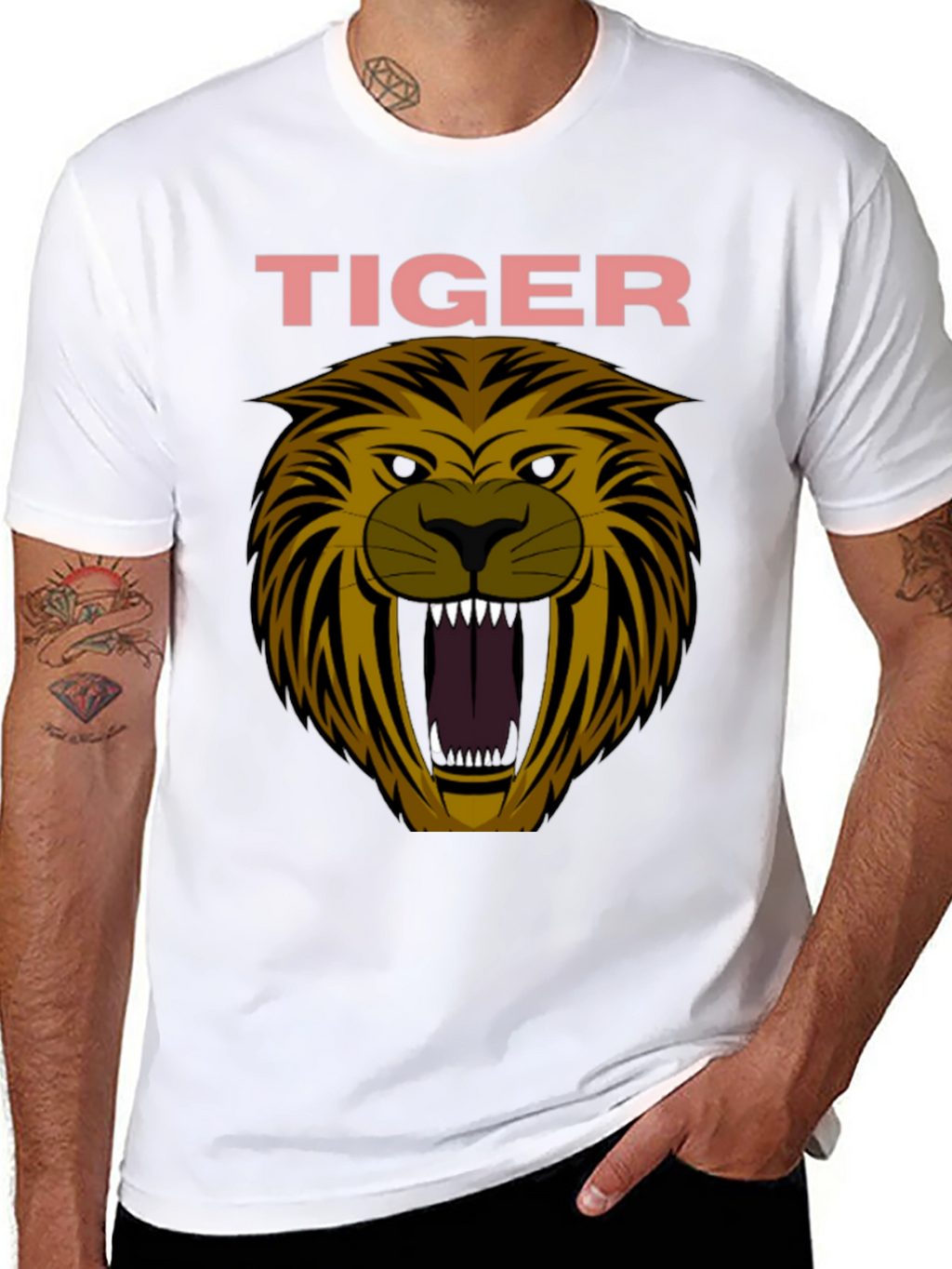 Mens Tiger Graphic Print Crew Neck T-Shirt