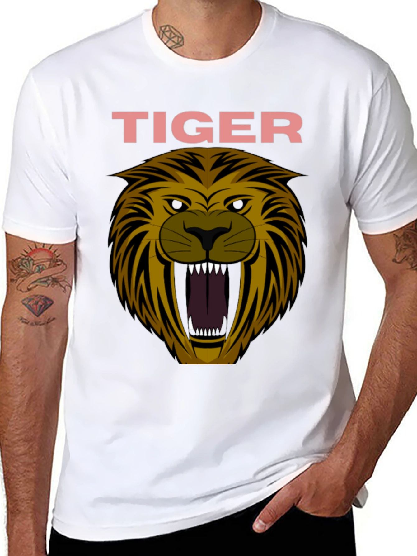 Mens Tiger Graphic Print Crew Neck T-Shirt